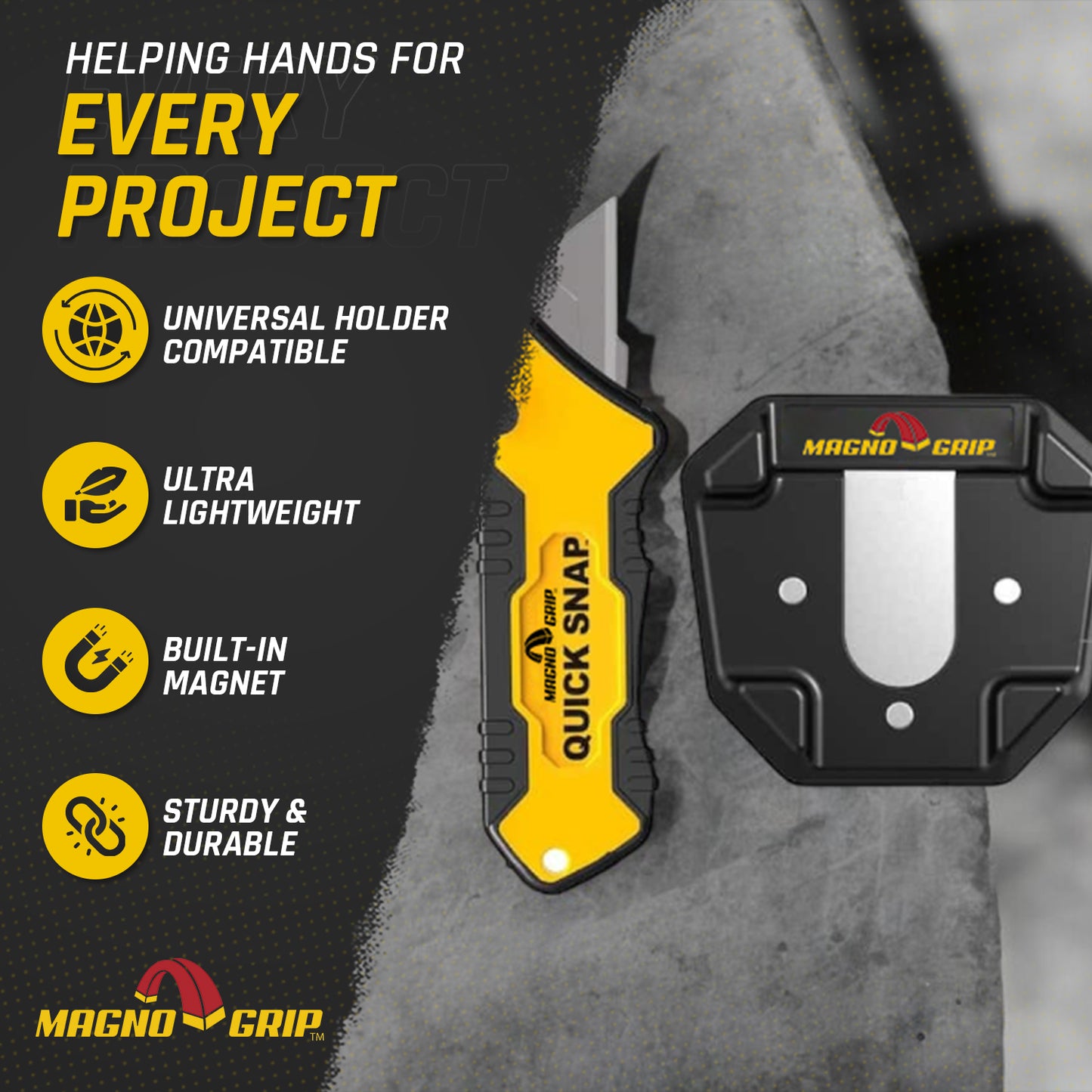 MagnoGrip Quick Snap Magnetic Slide Utility Knife with Universal Holder