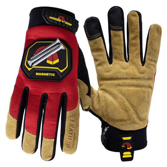 MagnoGrip Hi Dex Leather Magnetic Glove - Red