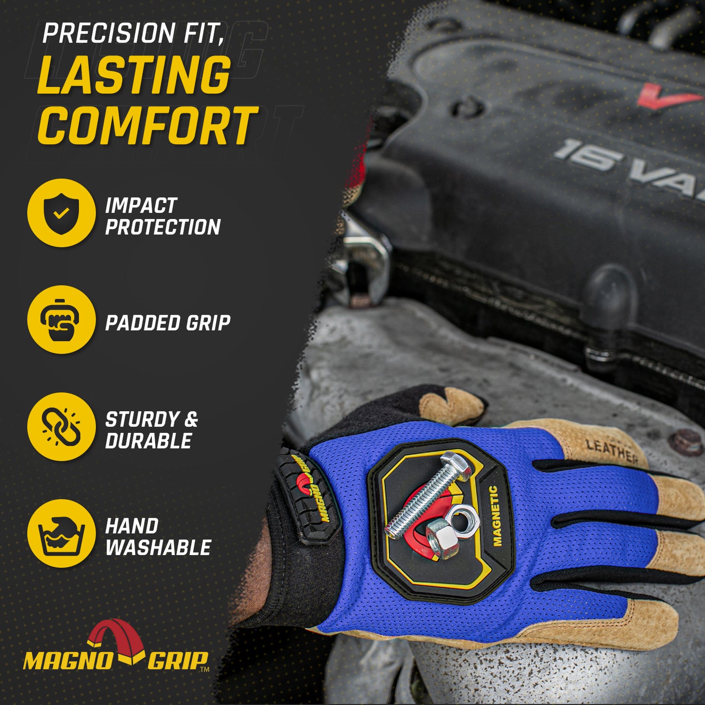 MagnoGrip Hi Dex Leather Magnetic Glove - Blue