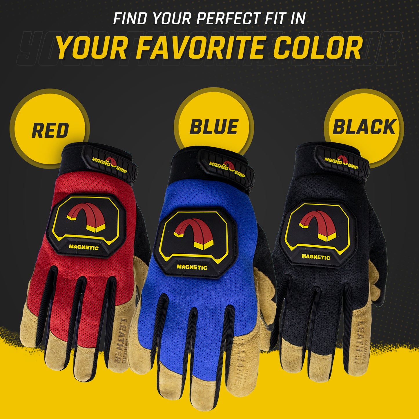 MagnoGrip Hi Dex Leather Magnetic Glove - Blue