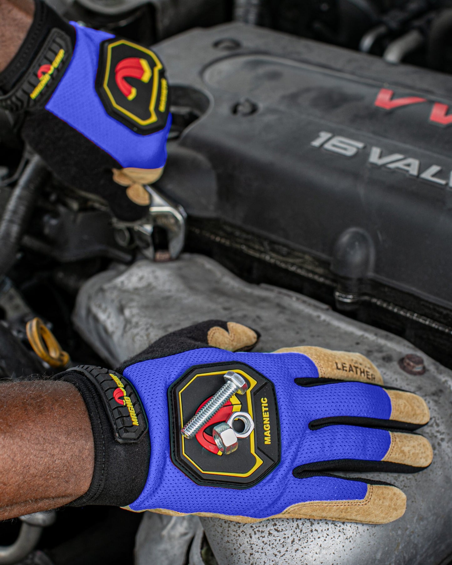 MagnoGrip Hi Dex Leather Magnetic Glove - Blue