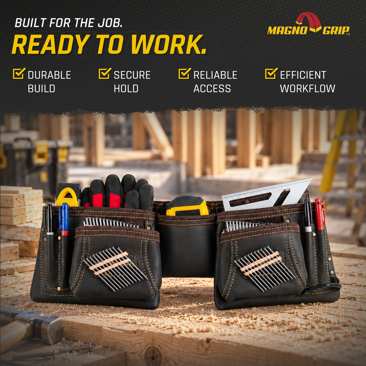 MagnoGrip Oil Tanned Leather Carpenter Apron