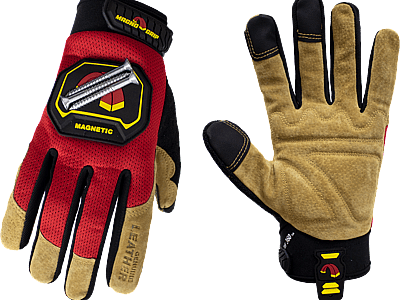 MagnoGrip Hi Dex Leather Glove with Magnetic Storage in Red color