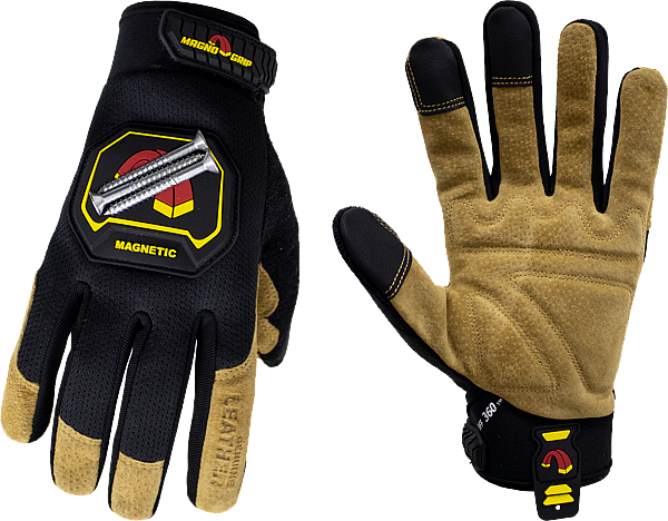 MagnoGrip Hi Dex Leather Glove with Magnetic Storage in Black color