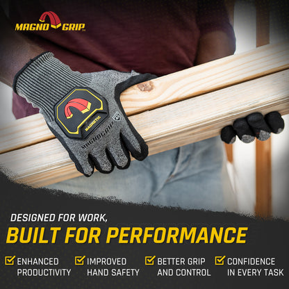 MagnoGrip Level 5 Impact Cut Resistant Work Glove with Integrated Magnetic Storage