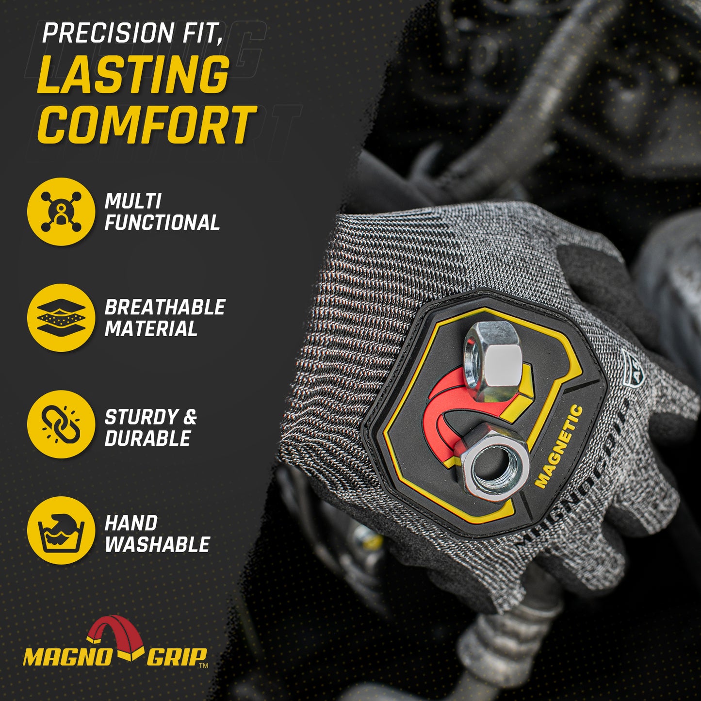 MagnoGrip Level 5 Impact Cut Resistant Work Glove with Integrated Magnetic Storage