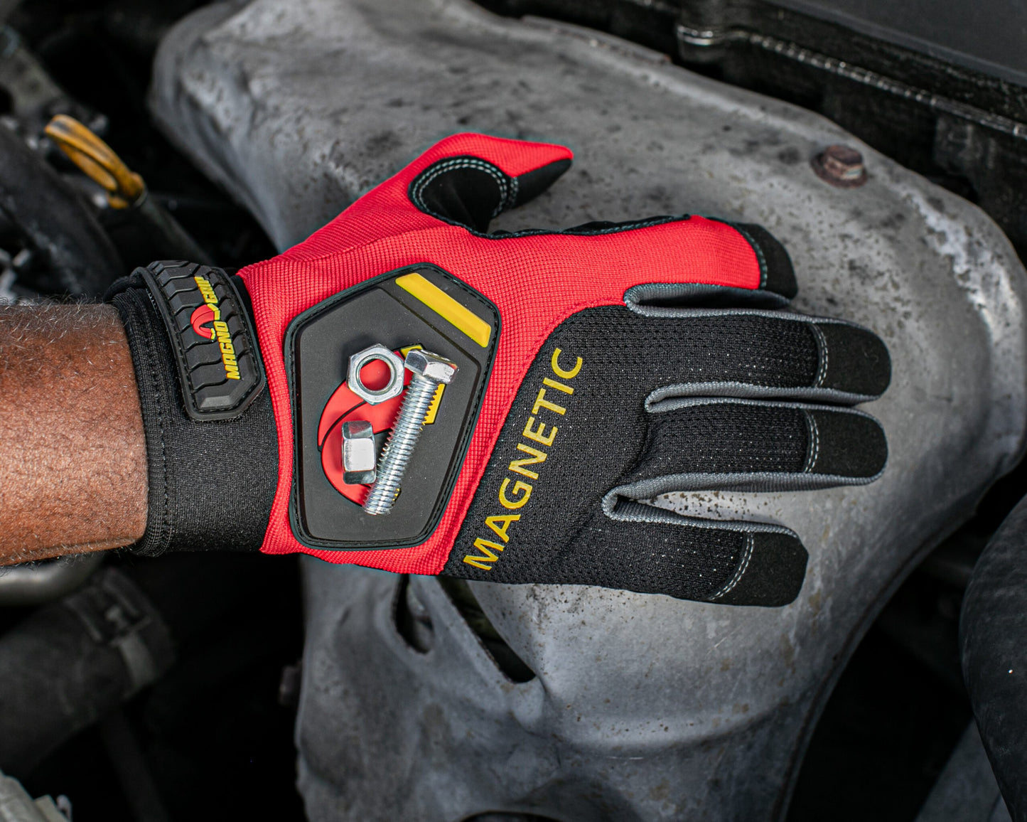 MagnoGrip Pro Performance Work Glove with Integrated Magnetic Storage - Red