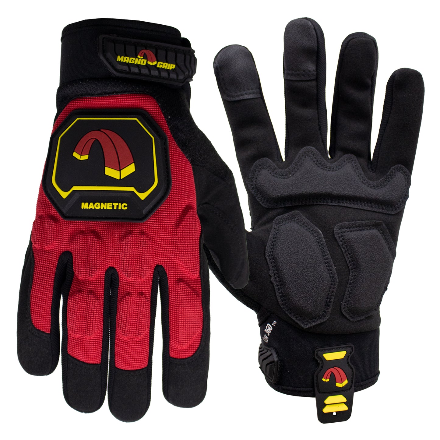 MagnoGrip Pro Impact Work Glove with Integrated Magnetic Storage- Red