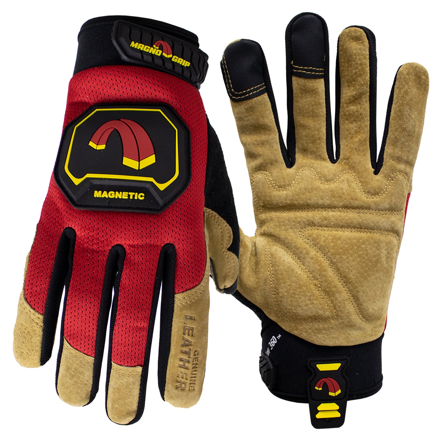 MagnoGrip Hi Dex Leather Magnetic Glove - Red