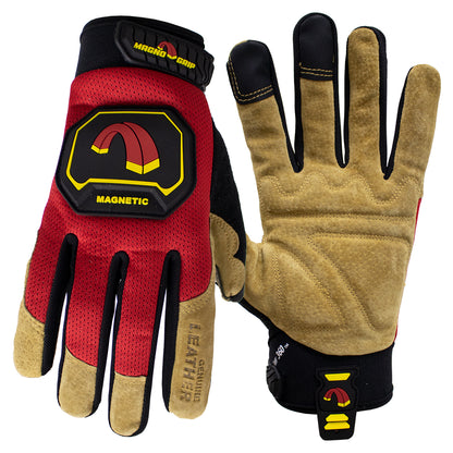 MagnoGrip Hi Dex Leather Work Glove with Integrated Magnetic Storage- Red