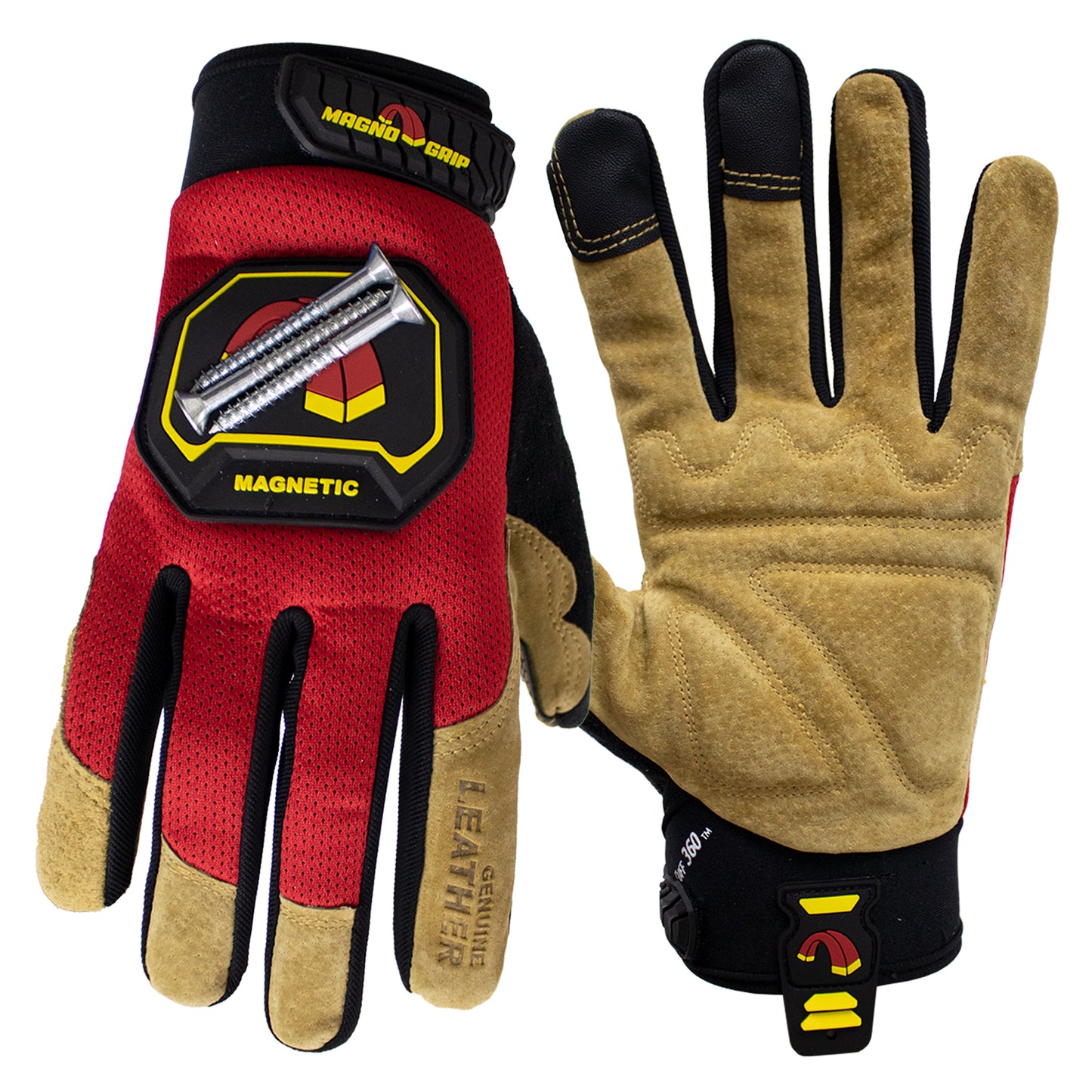 MagnoGrip Hi Dex Leather Magnetic Glove - Red
