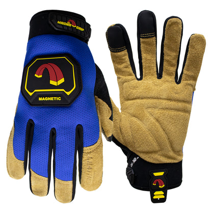 MagnoGrip Hi Dex Leather Work Glove with Integrated Magnetic Storage- Blue