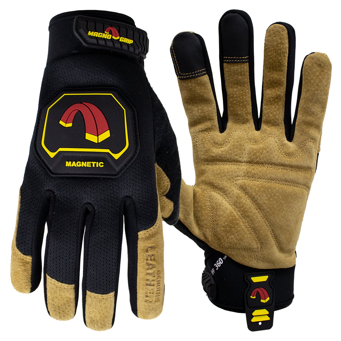 MagnoGrip Hi Dex Leather Work Glove with Integrated Magnetic Storage- Black