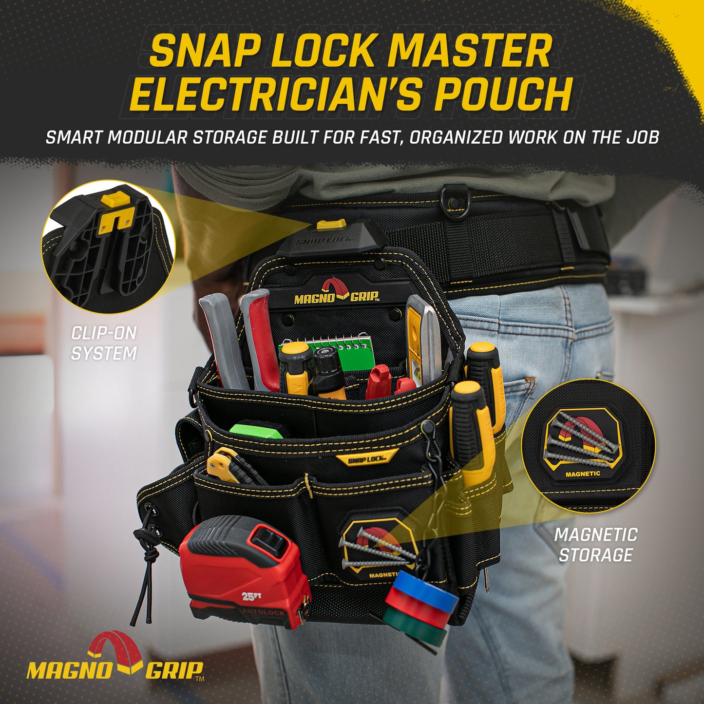 MagnoGrip Snap Lock Master Electrician's Pouch with Shoulder Strap