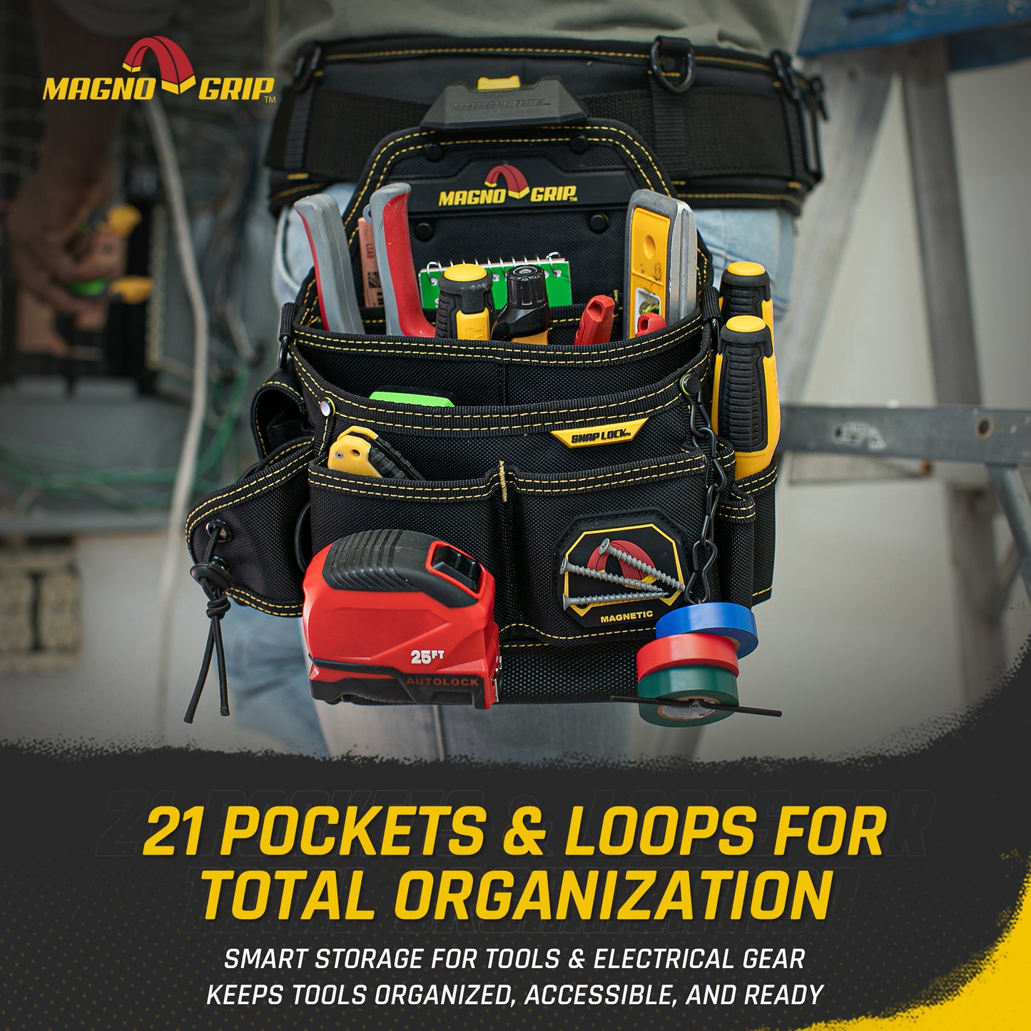 MagnoGrip Snap Lock Master Electrician's Pouch with Shoulder Strap