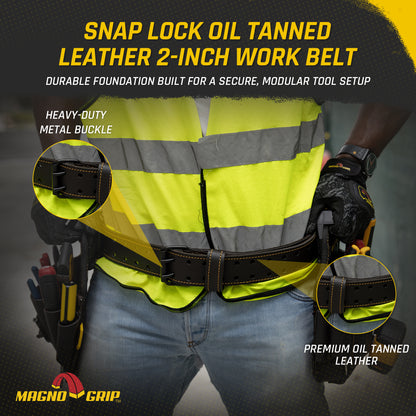 MagnoGrip Snap Lock Oil Tanned Leather 2-Inch Work Belt