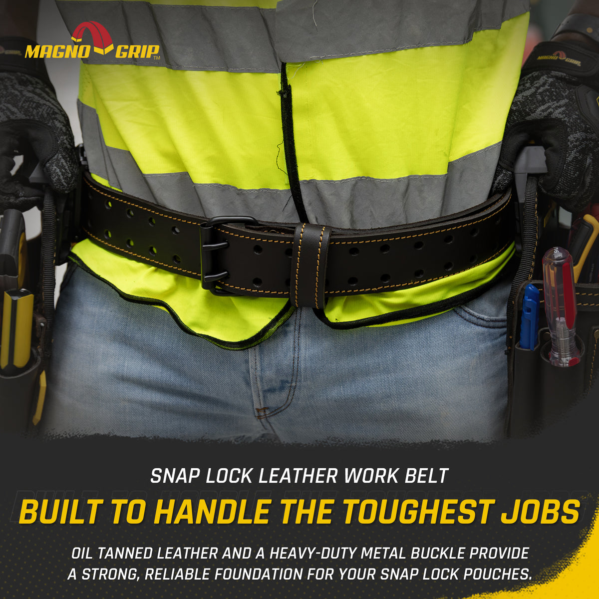 MagnoGrip Snap Lock Oil Tanned Leather 2-Inch Work Belt
