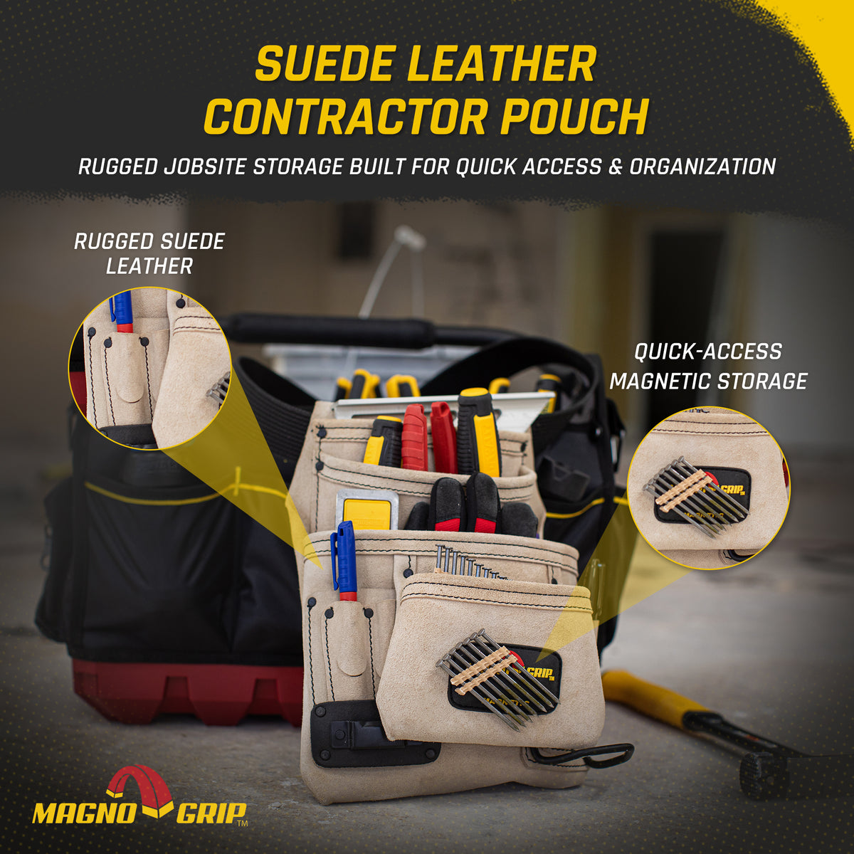 MagnoGrip Suede Leather Contractor Pouch
