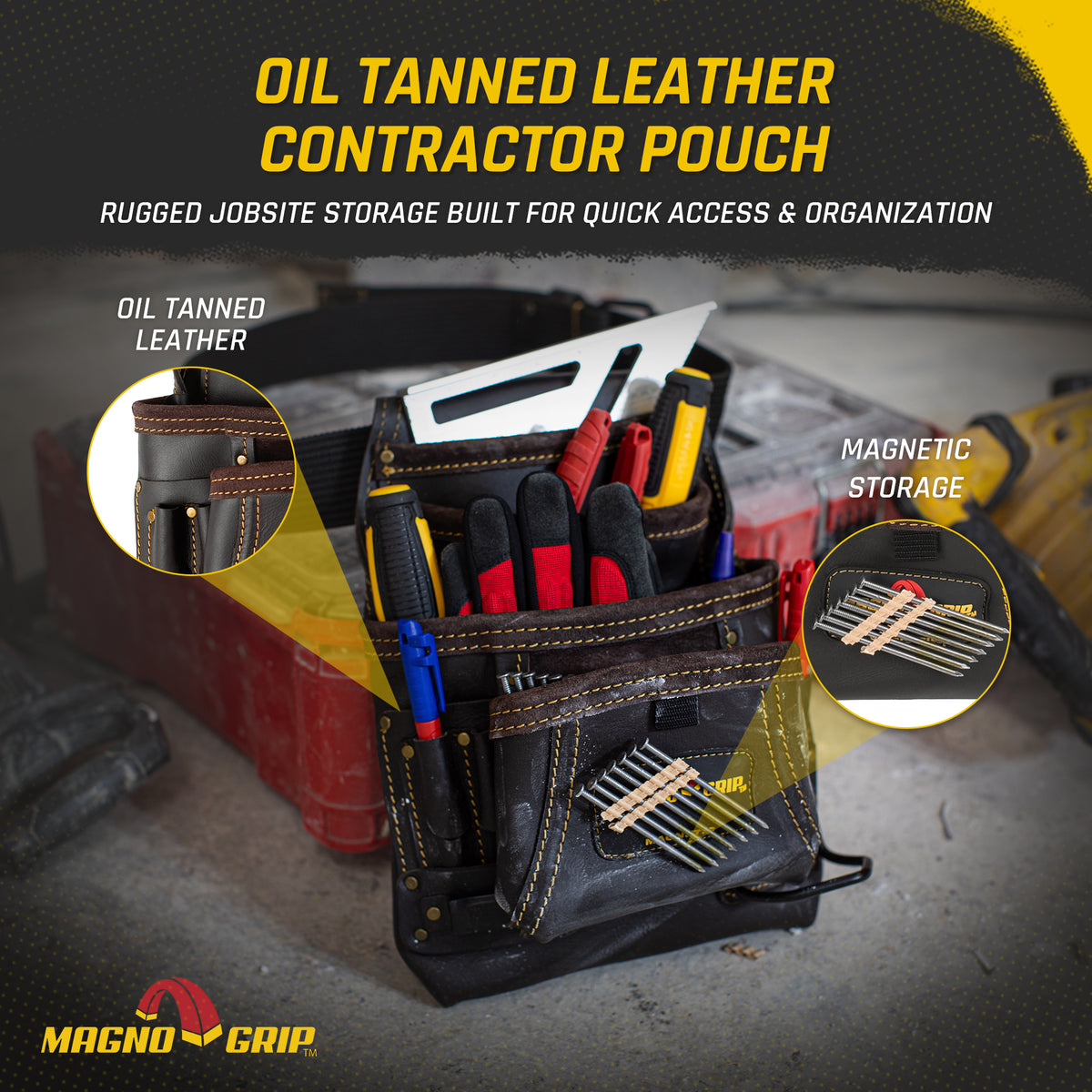 MagnoGrip Oil Tanned Leather Contractor Pouch