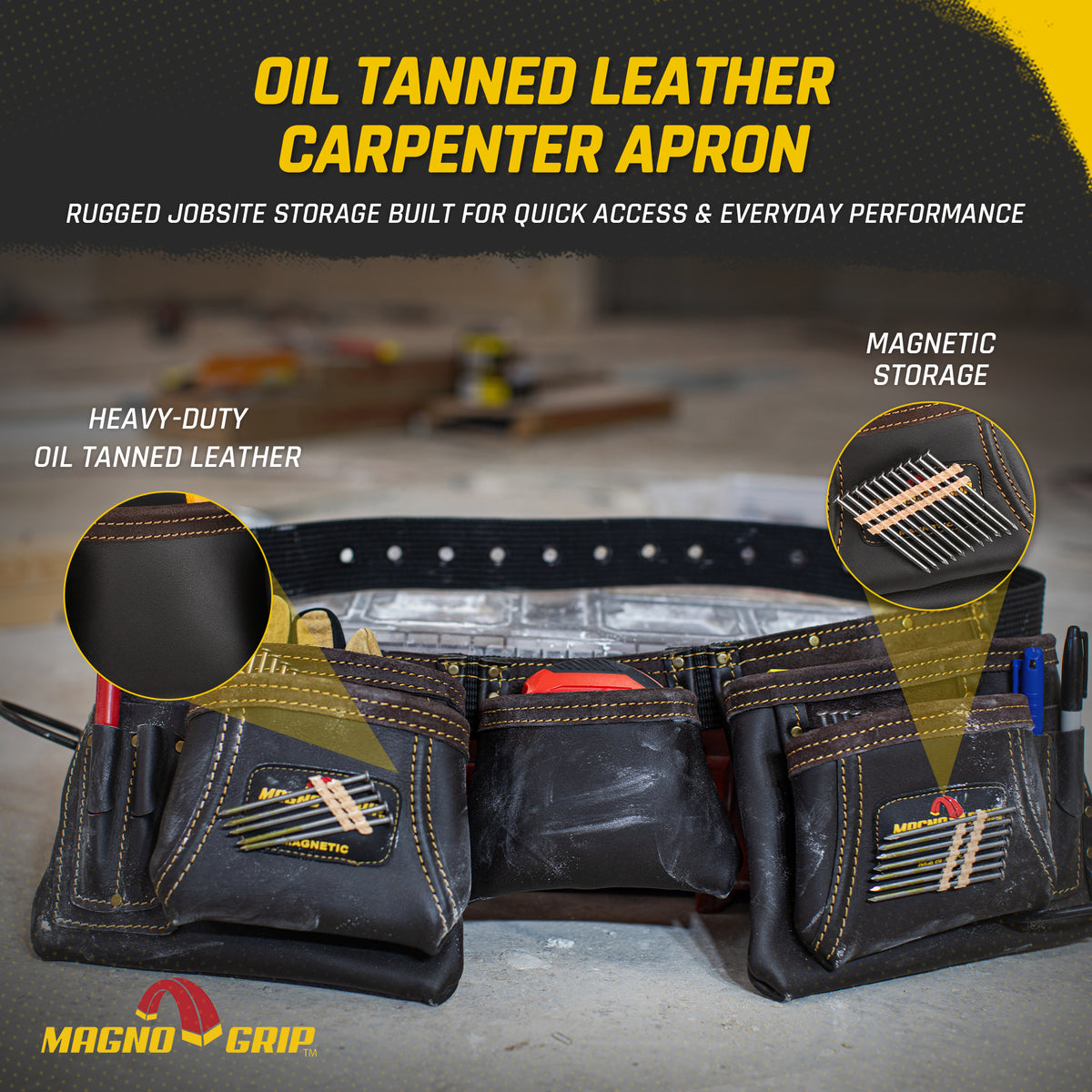 MagnoGrip Oil Tanned Leather Carpenter Apron