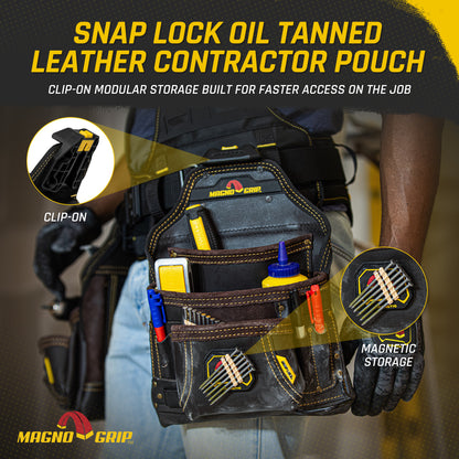MagnoGrip Snap Lock Oil Tanned Leather Contractor Pouch