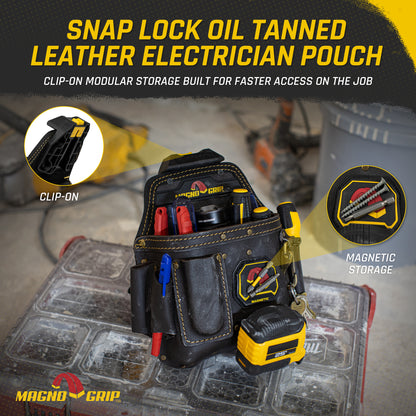 MagnoGrip Snap Lock Oil Tanned Leather Electrician Pouch