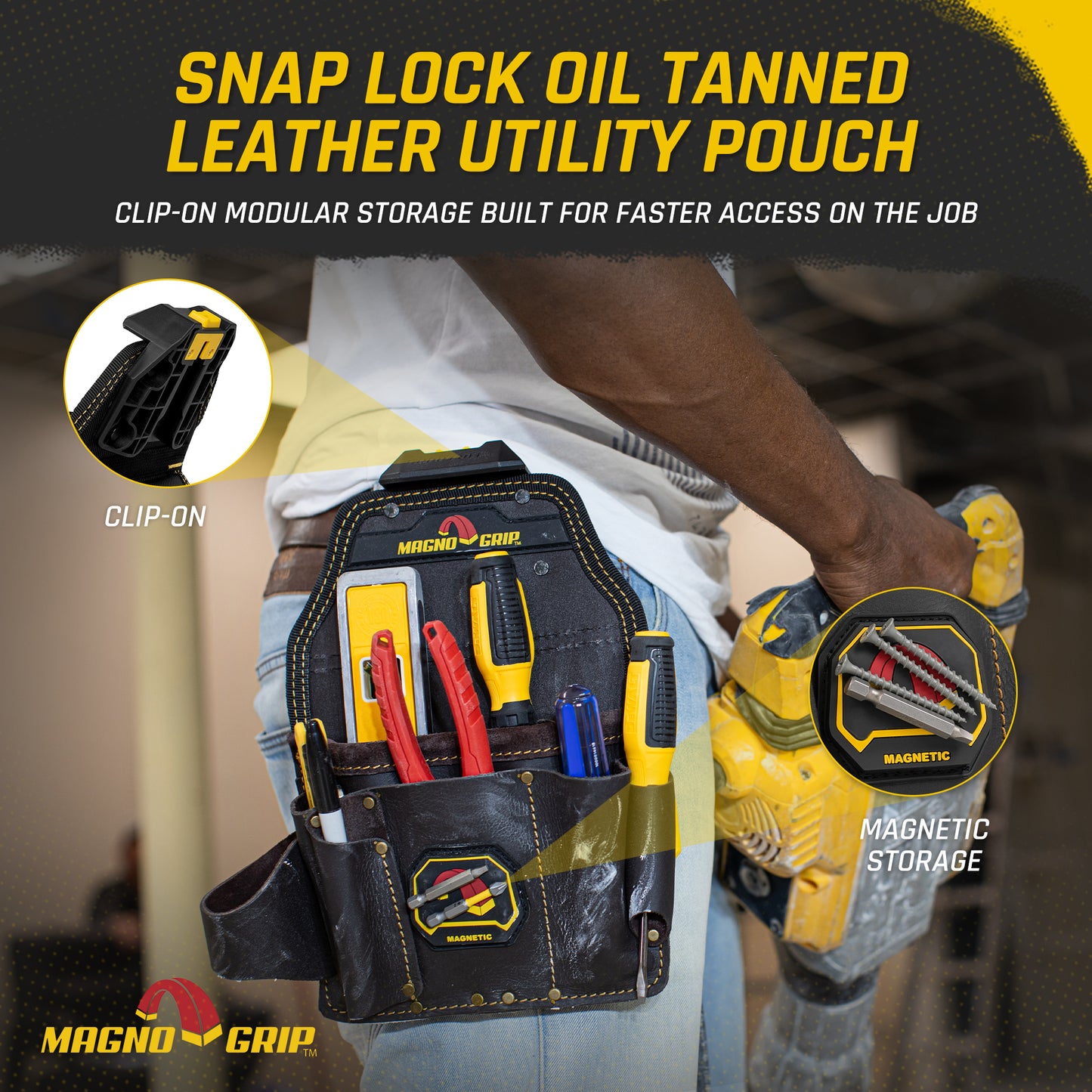 MagnoGrip Snap Lock Oil Tanned Leather Utility Pouch