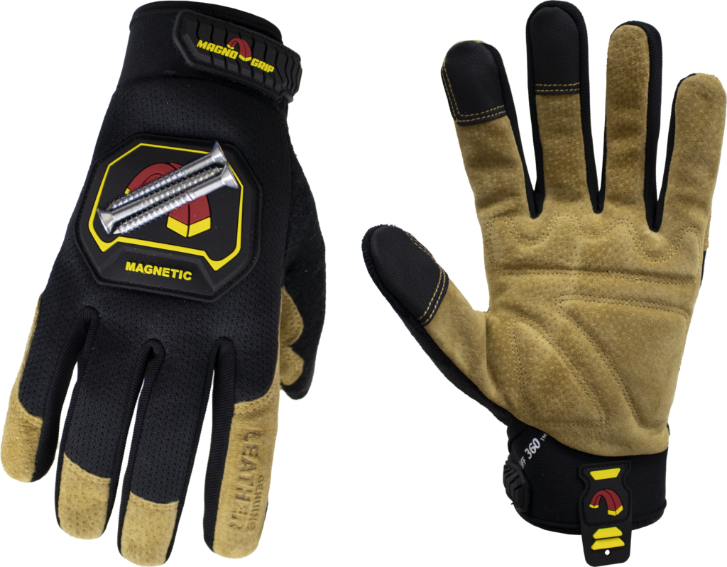 MagnoGrip Hi Dex Leather Glove with Magnetic Storage in Black color