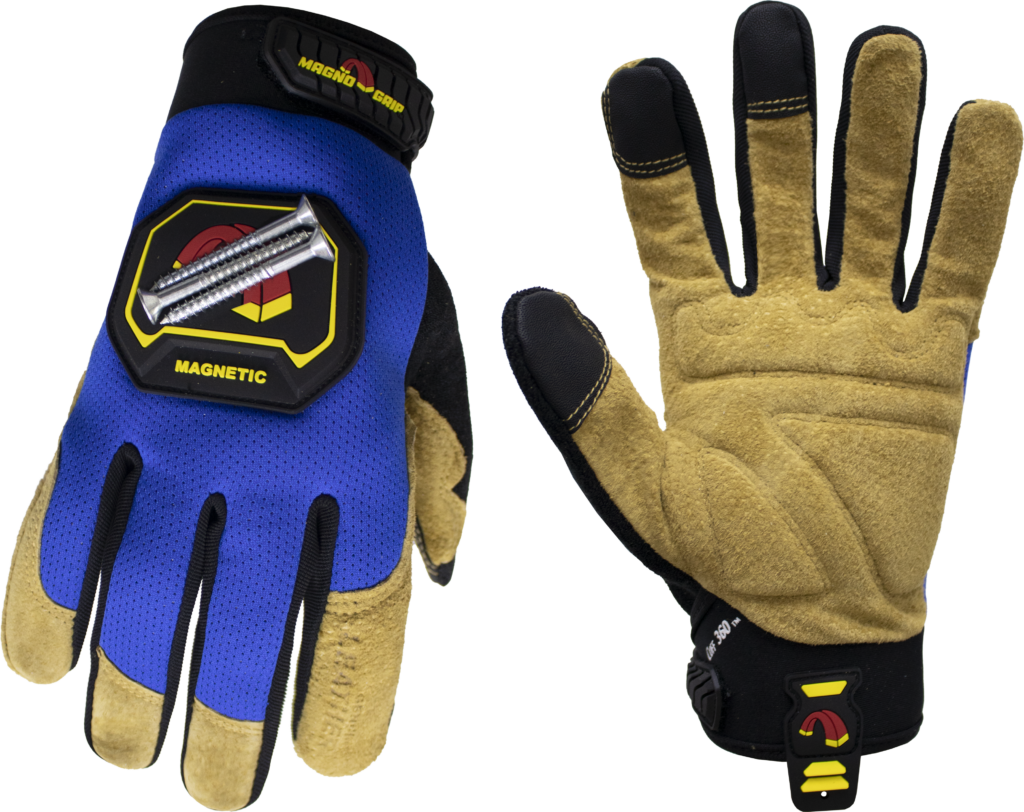 MagnoGrip Hi Dex Leather Glove with Magnetic Storage in Blue Color