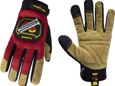 MagnoGrip Hi Dex Leather Glove with Magnetic Storage in Red color